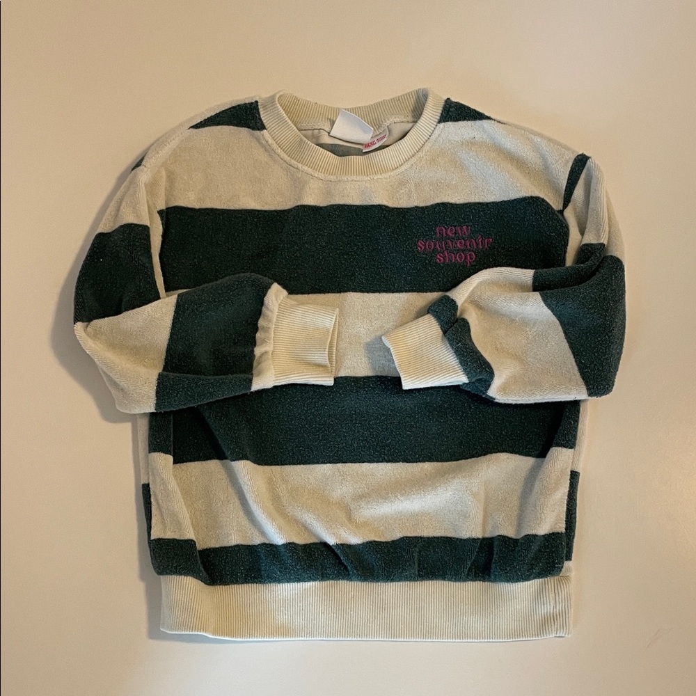Zara Kid’s Striped Sweater in Green and Cream - Size 4-5T